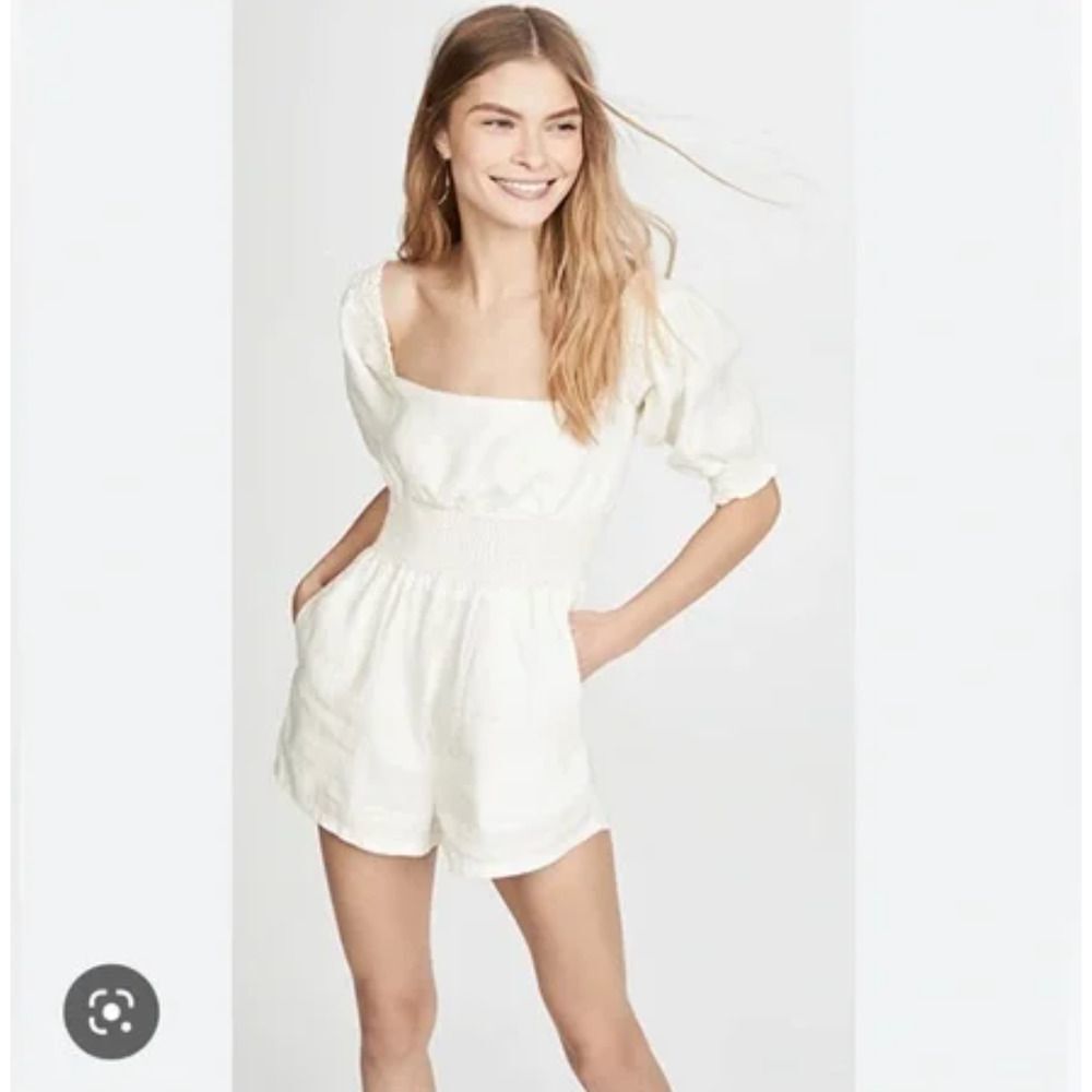 Weworewhat Smocked Romper, Linen white Size‎ S
